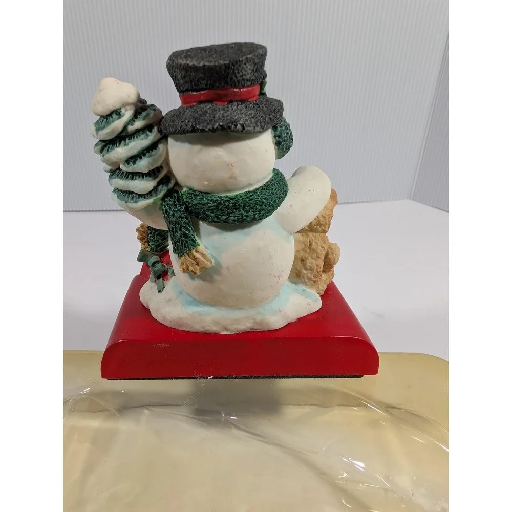 Santas Workbench Snowman Teddy Bear Hand Painted Resin Christmas Stocking Holder